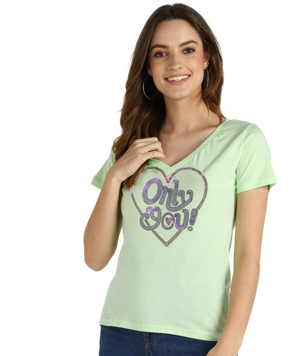 Women's Sequins Motifs Embellished Cotton T-shirt