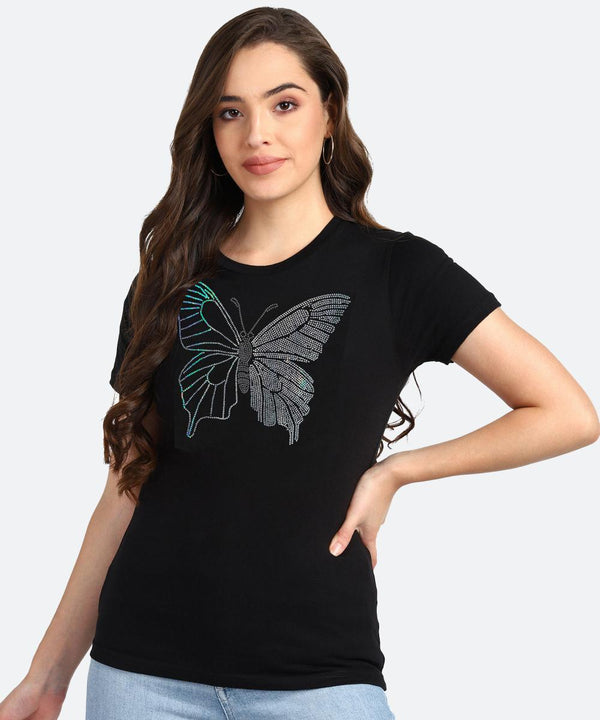 Women's Sequins Motifs Embellished Cotton T-shirt