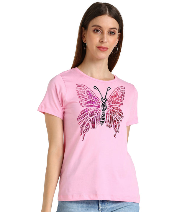 Women Sequins Motifs Embellished Cotton T-shirt