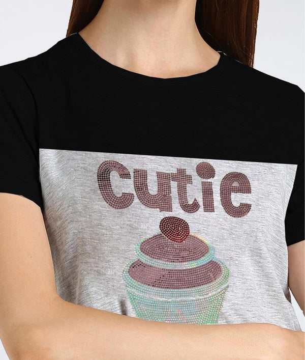 Women's Sequins Motifs Embellished Cotton T-shirt