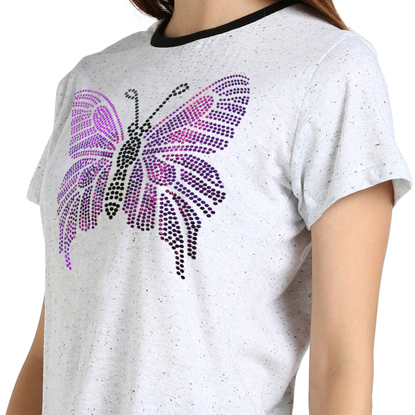 Women Sequins Motifs Embellished Cotton T-shirt