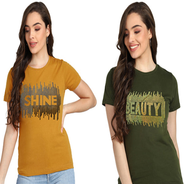 ✨ Women’s Sequin Motifs Cotton T-Shirt Combo – 2 Stylish Tees for ₹599 (MRP ₹2,099) ✨