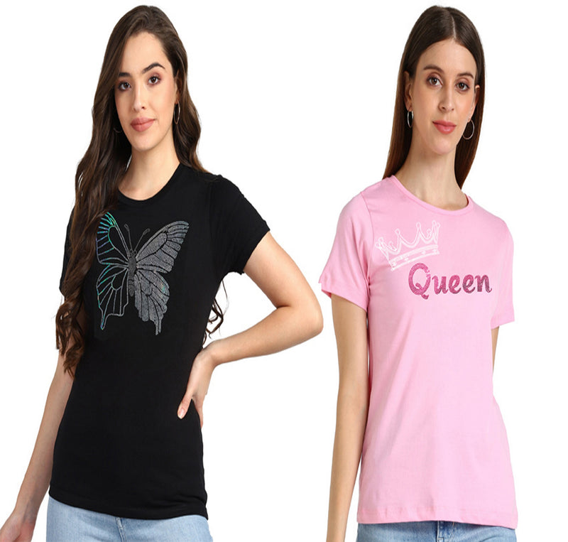 Women's Cotton Sequin Motif T-Shirt Combo