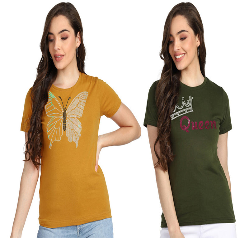 Women's Cotton Sequin Motif T-Shirt Combo
