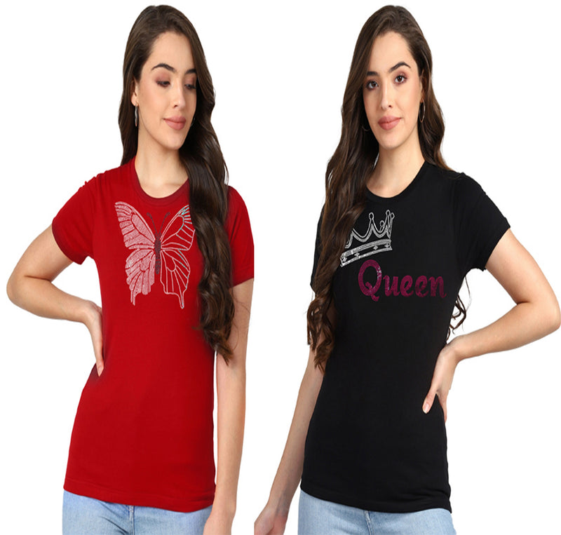 Women's Cotton Sequin Motif T-Shirt Combo