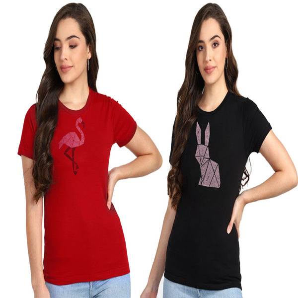 ✨ Women’s Sequin Motifs Cotton T-Shirt Combo – 2 Stylish Tees for ₹599 (MRP ₹2,099) ✨