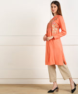 Elegant Floral Embroidered Rayon Shirt Style Kurti