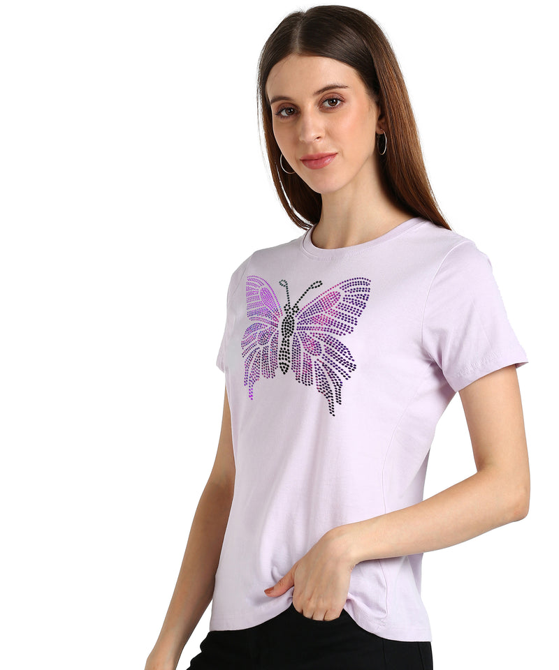 Women Sequins Motifs Embellished Cotton T-shirt