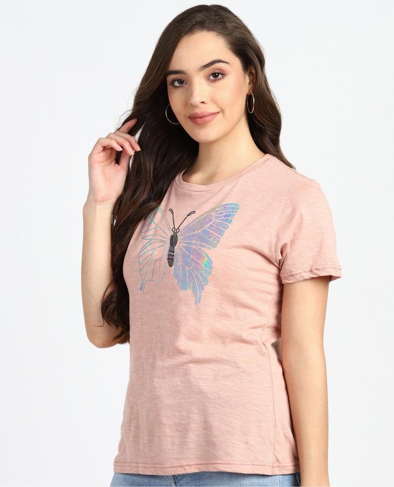 Women's Sequins Motifs Embellished Cotton T-shirt