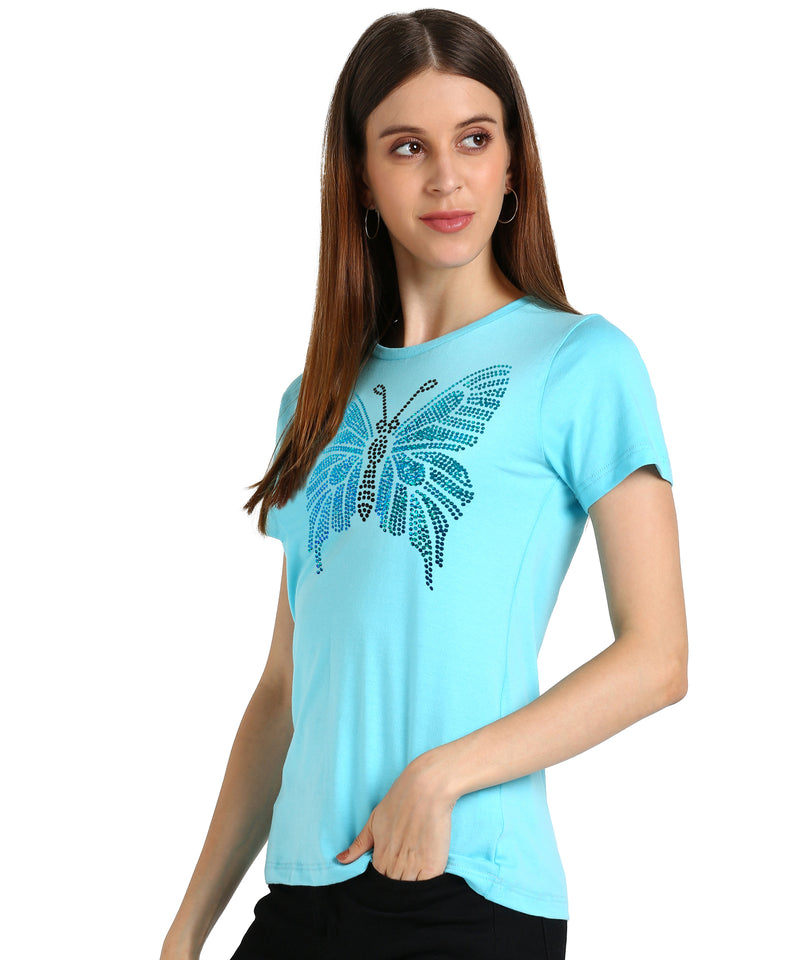 Women Sequins Motifs Embellished Cotton T-shirt