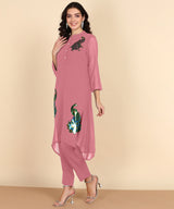 Women's Sequins Motifs Embellished Asymmetric Kurti Pant Set