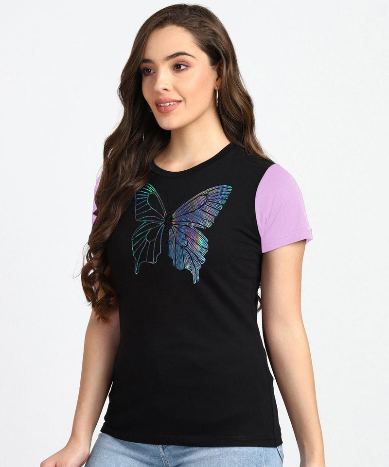 Women's Sequins Motifs Embellished Cotton T-shirt