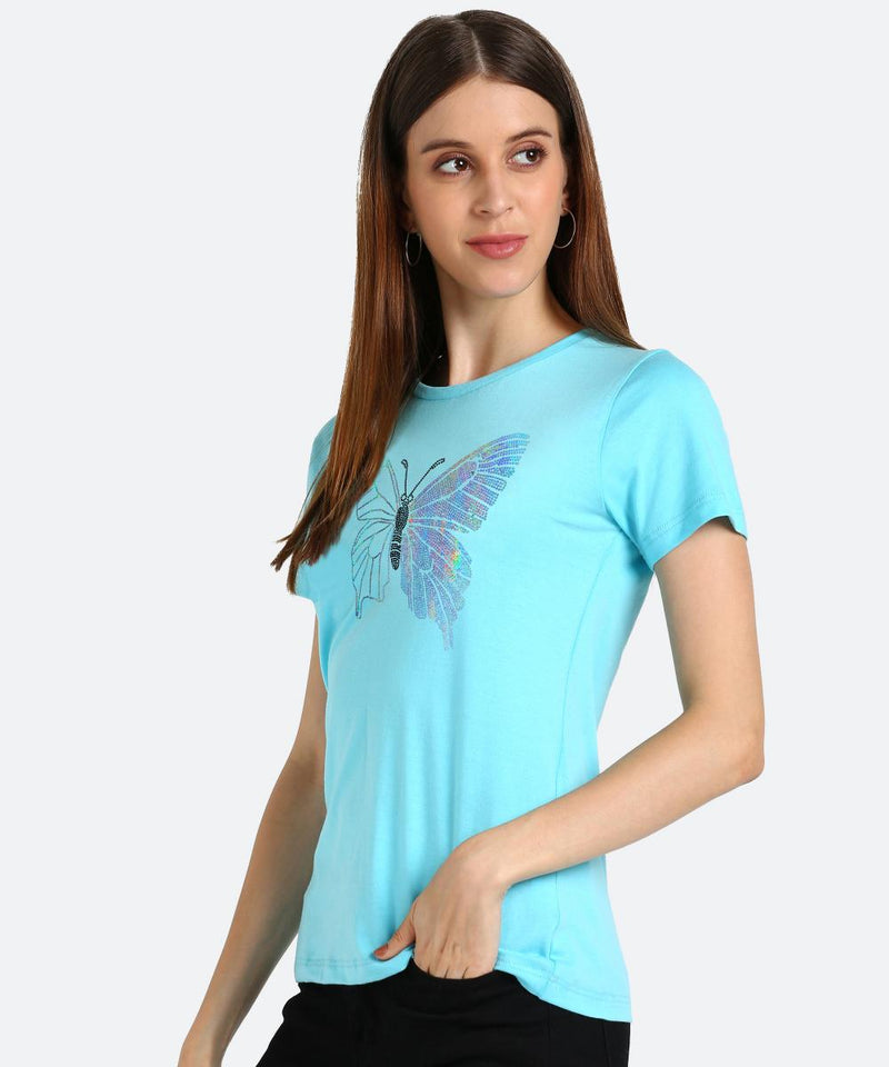 Women's Sequins Motifs Embellished Cotton T-shirt