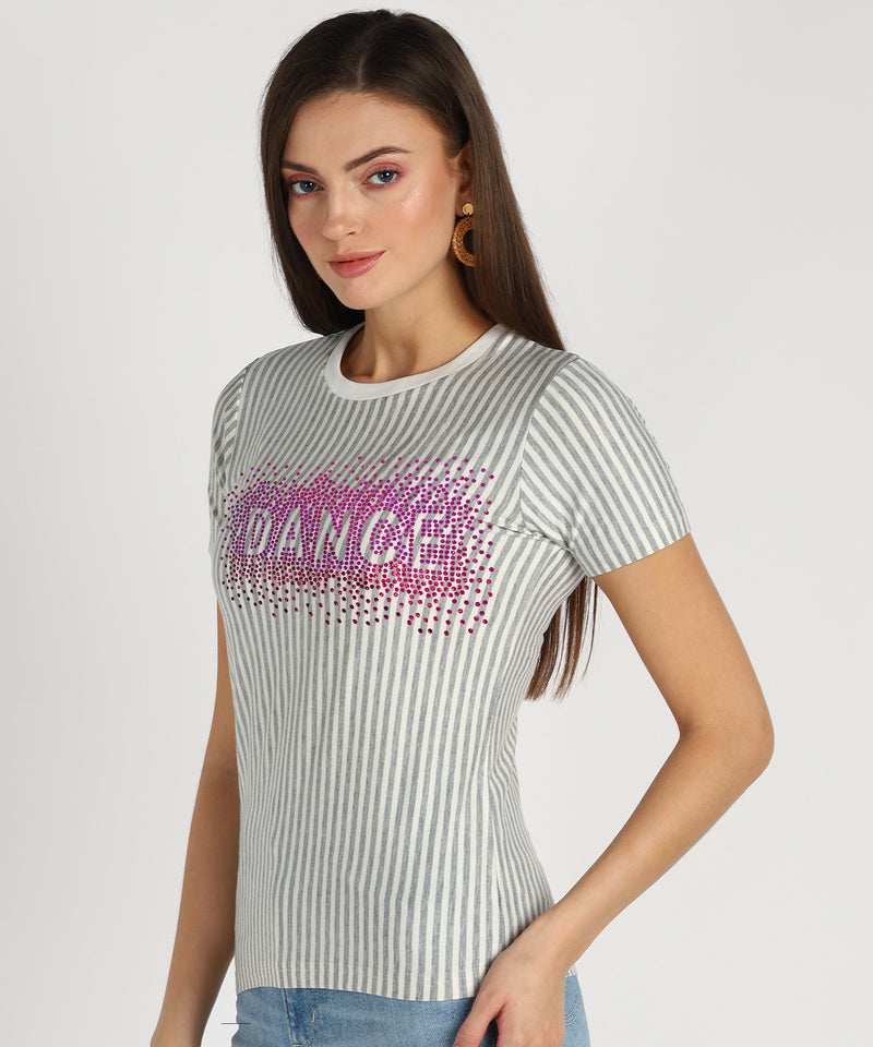 Women's Sequins Motifs Embellished Cotton T-shirt