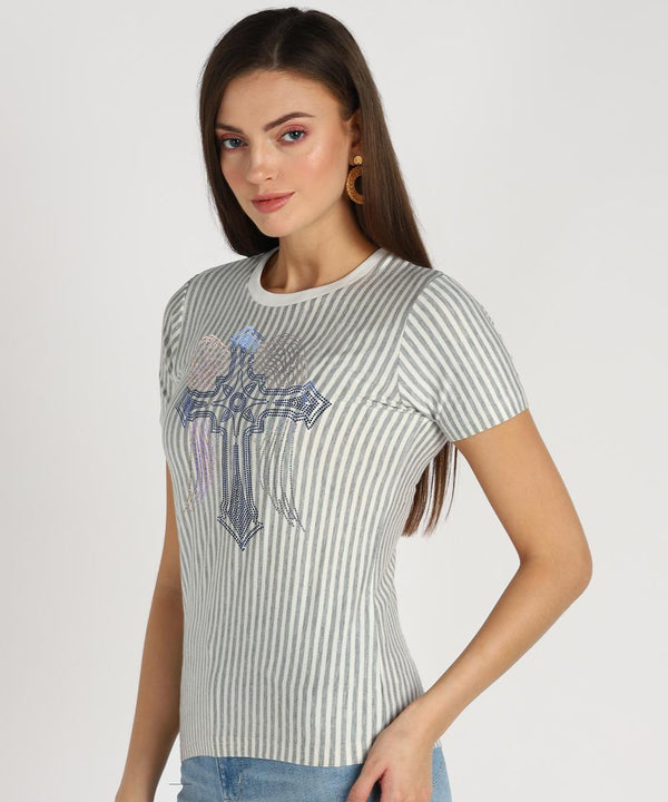 Women's Sequins Motifs Embellished Cotton T-shirt