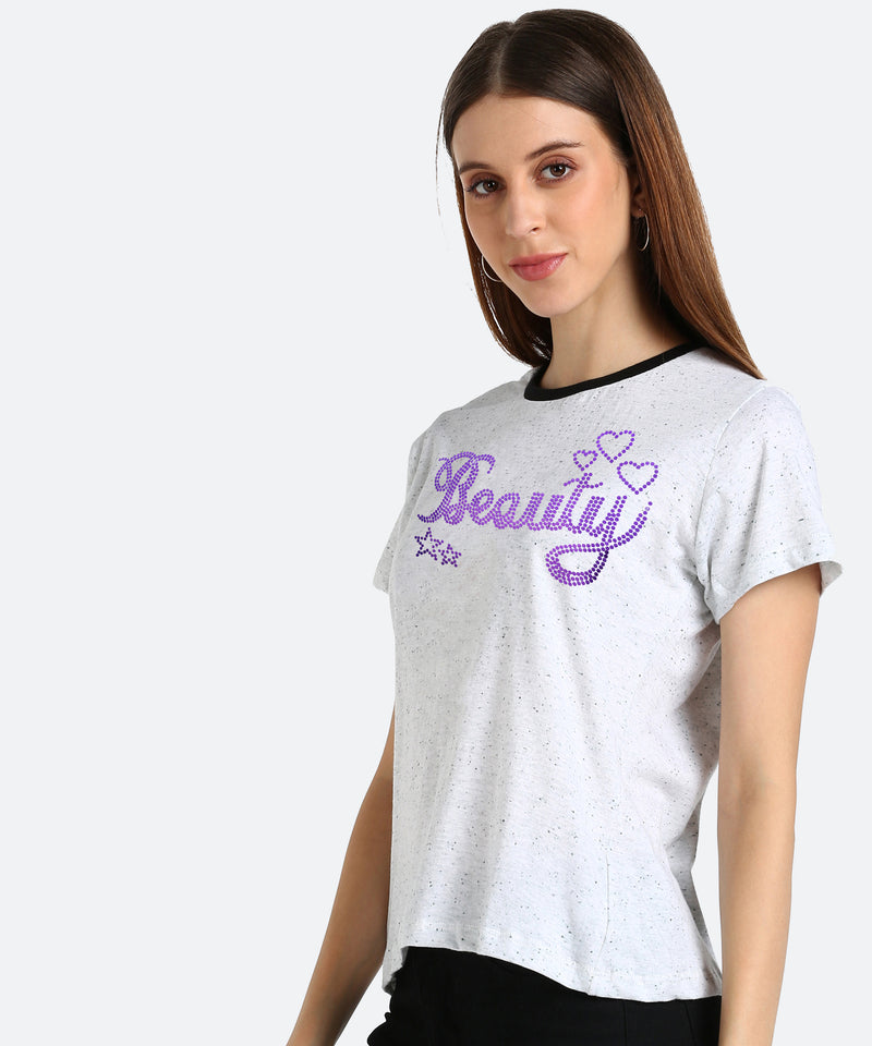 Women Sequins Motifs Embellished Cotton T-shirt