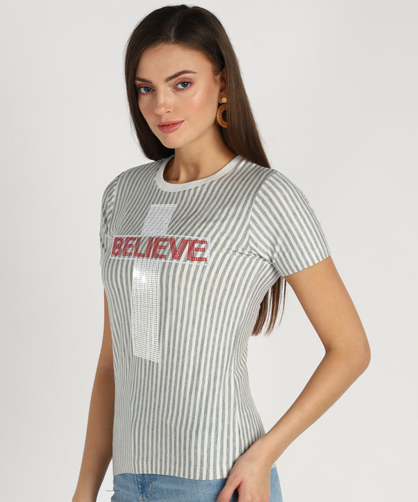 Women's Sequin Motifs Embellished cotton T-shirt