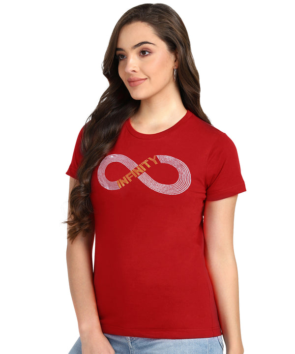 WOMEN EMBELLISHED T SHIRT STS 15 RED