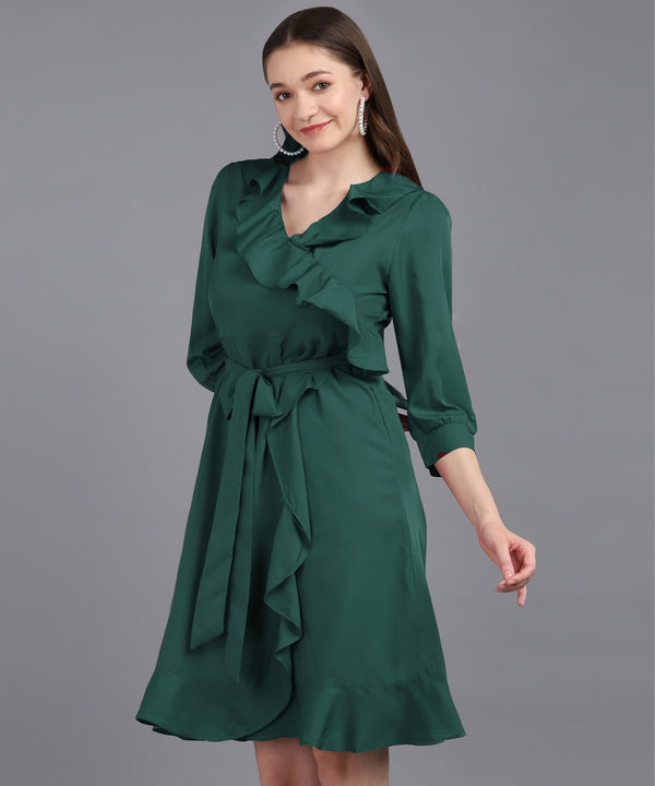 ✨ Frilled Ankle-Length Polyester Dress ✨