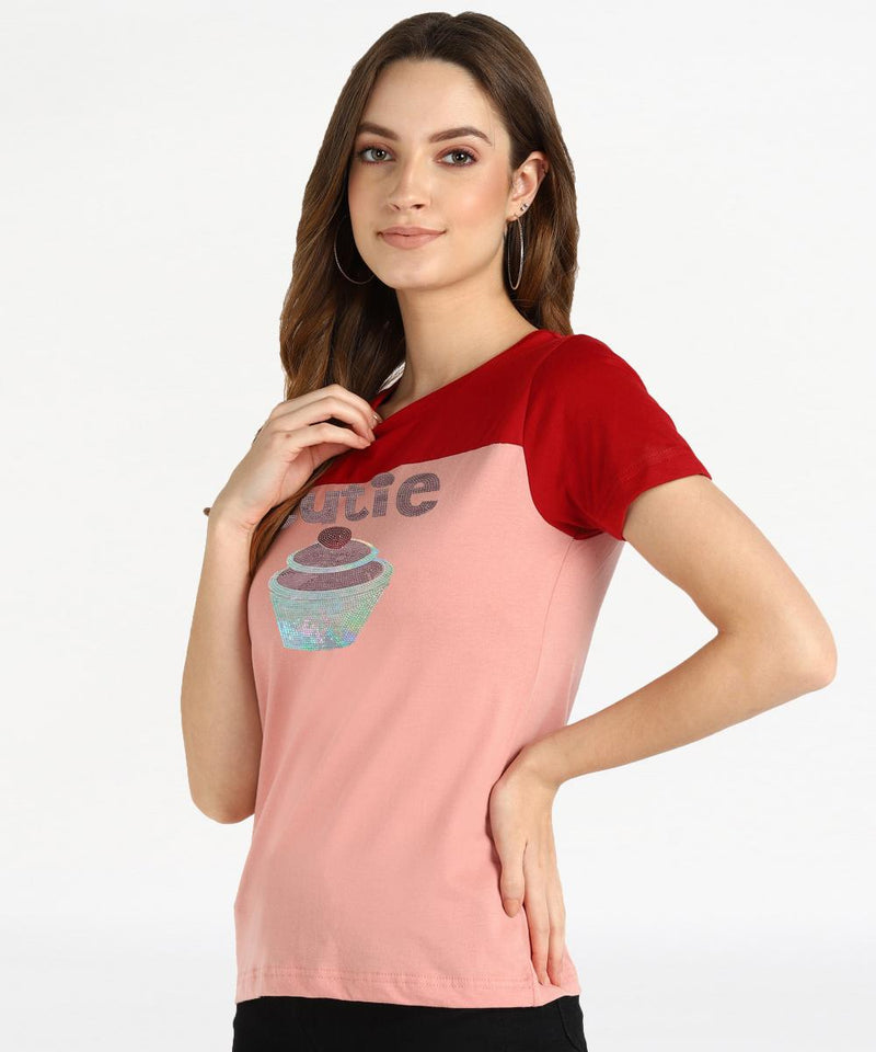 Women's Sequins Motifs Embellished Cotton T-shirt