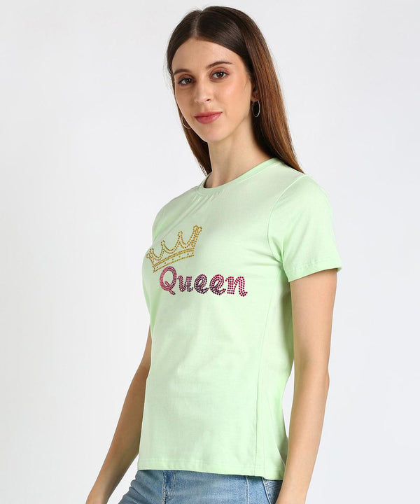 Women's Sequins Motifs Embellished Cotton T-shirt