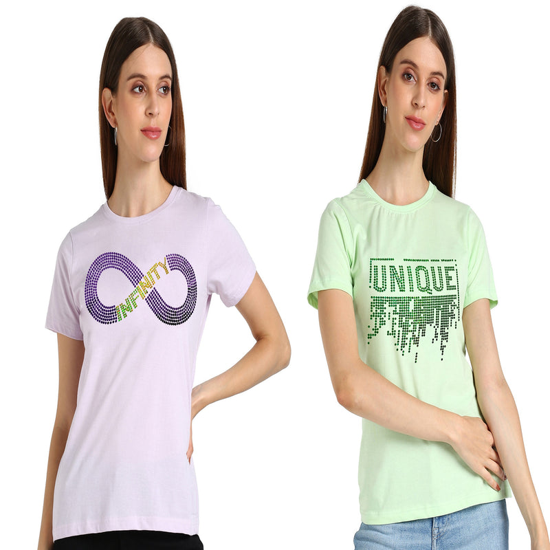 Women's Cotton Sequin Motif T-Shirt Combo