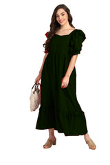 Elegant  Frilled Ankle-Length Maxi Spandex Green Dress