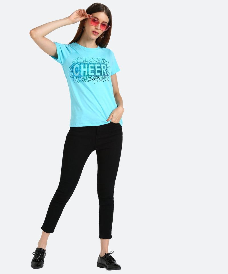 Women Sequins Motifs Embellished Cotton T-shirt