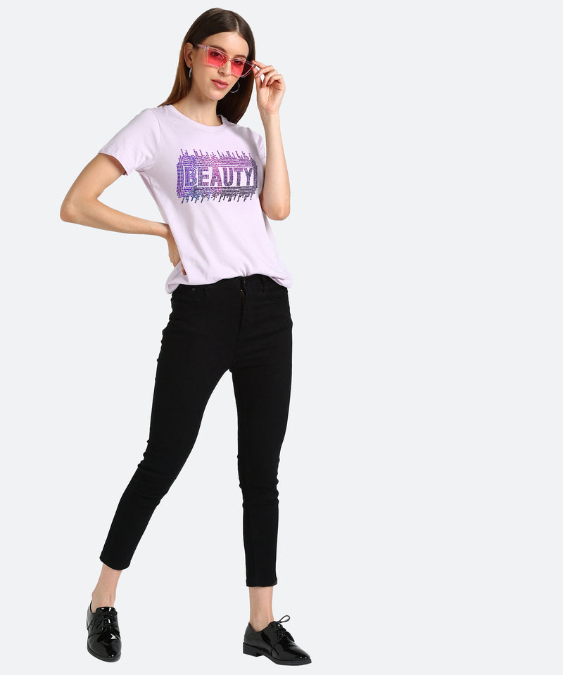 Women's Sequins Motifs Embellished Cotton T-shirt