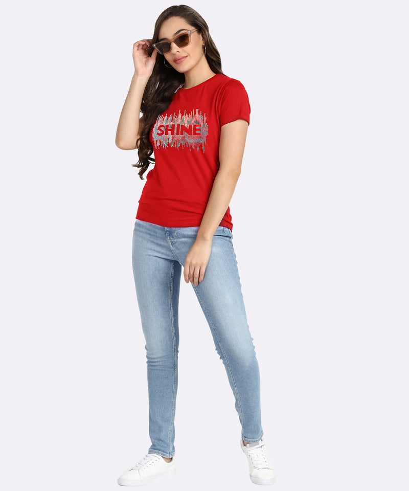 Women's Cotton Sequin Motif T-Shirt Combo