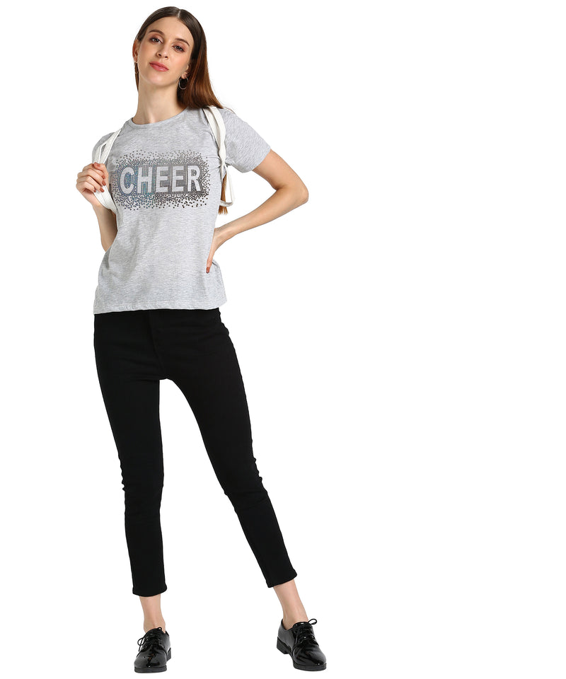 Shimmer in Style with the Pack of 2 Women's Cotton Sequins Motifs T-Shirts