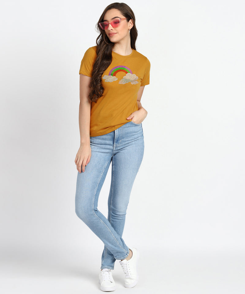 Women's Sequin Motifs Embellished cotton T-shirt