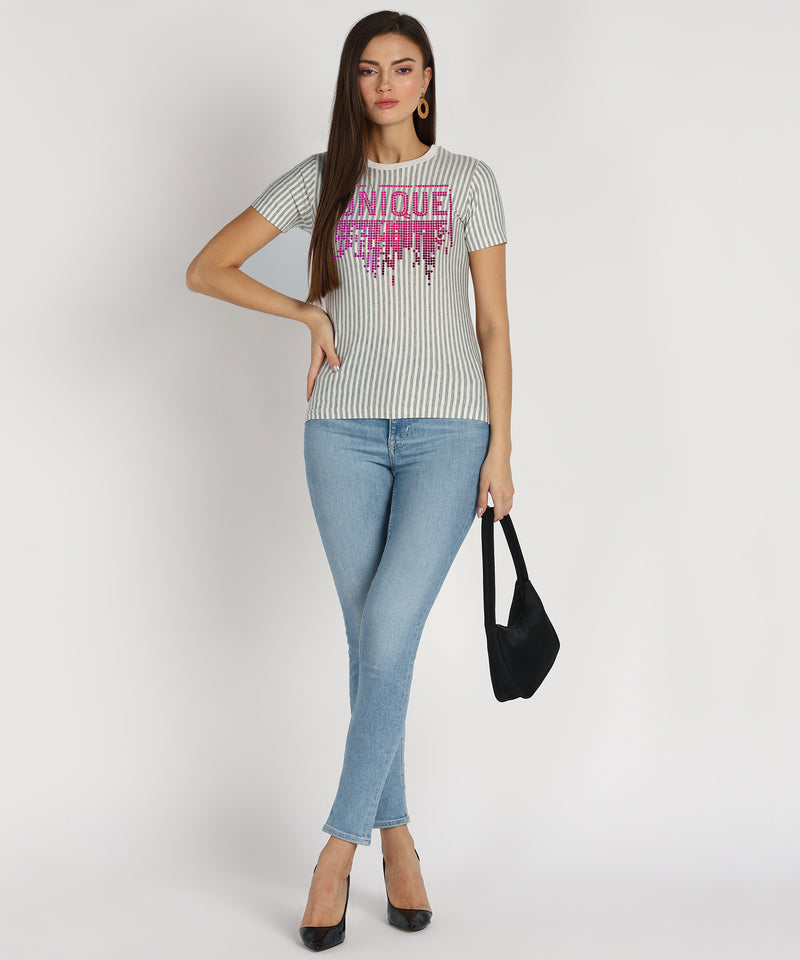 Women's Sequins Motifs Embellished Cotton T-shirt