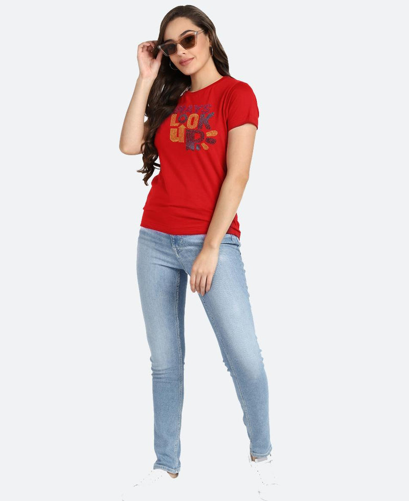 Women's Sequins Motifs Embellished Cotton T-shirt