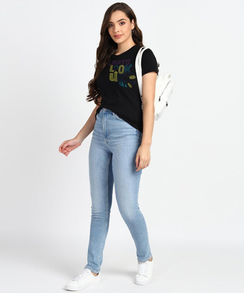 Women's Sequins Motifs Embellished Cotton T-shirt