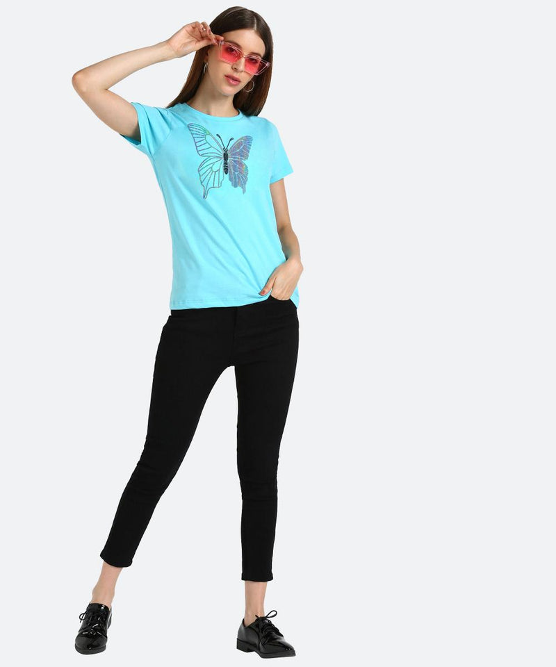 Women's Sequins Motifs Embellished Cotton T-shirt