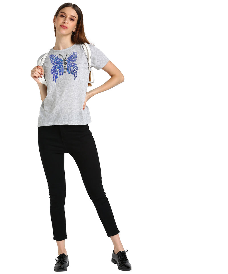 Women Sequins Motifs Embellished Cotton T-shirt