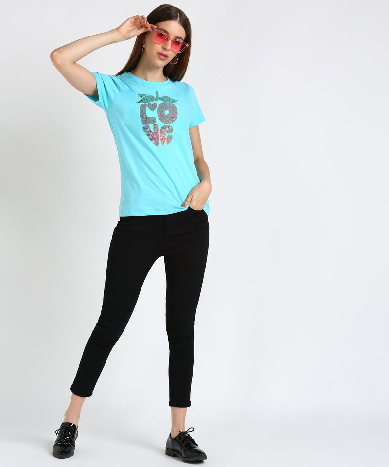 Women's Sequin Motifs Embellished cotton T-shirt