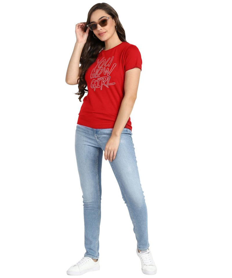 Women's Sequins Motifs Embellished Cotton T-shirt