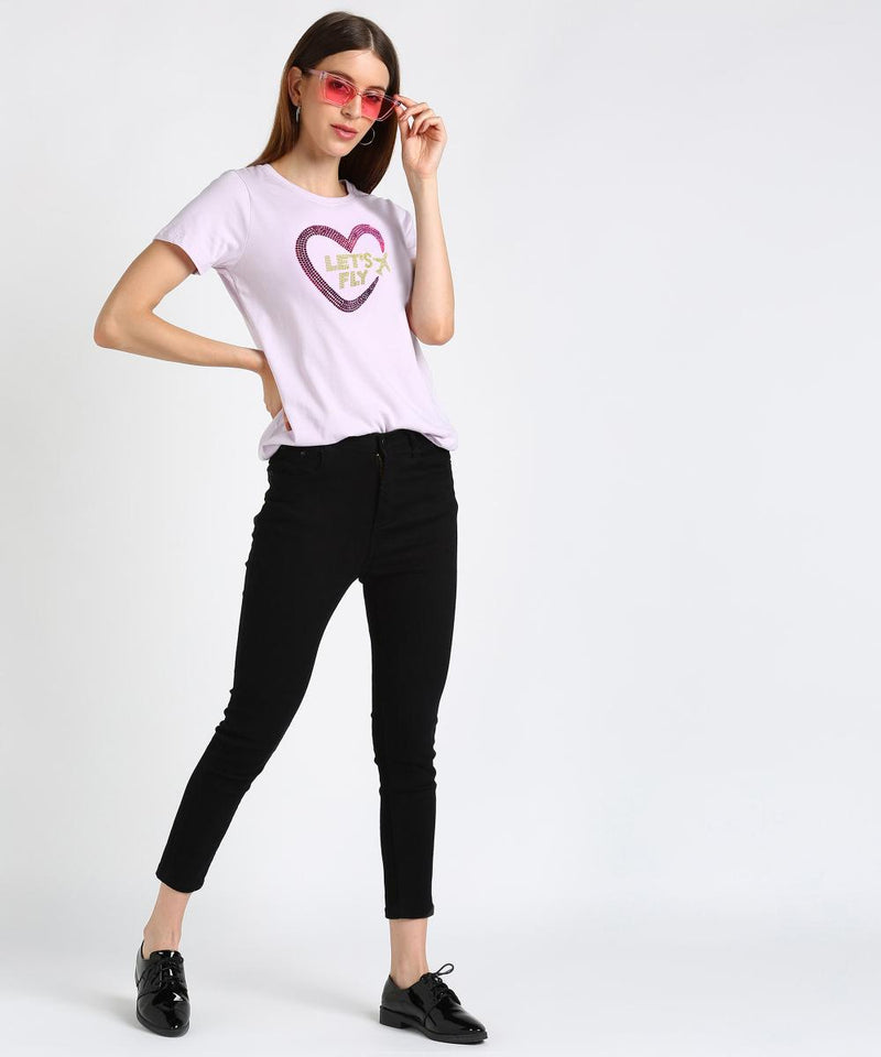 Women's Sequins Motifs Embellished Cotton T-shirt