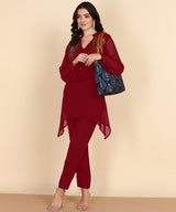 Women's Sequins Motifs Embellished Asymmetric Kurti Pant Set