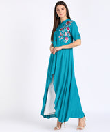 Graceful Floral Embroidered Rayon Shrug Kurti Set