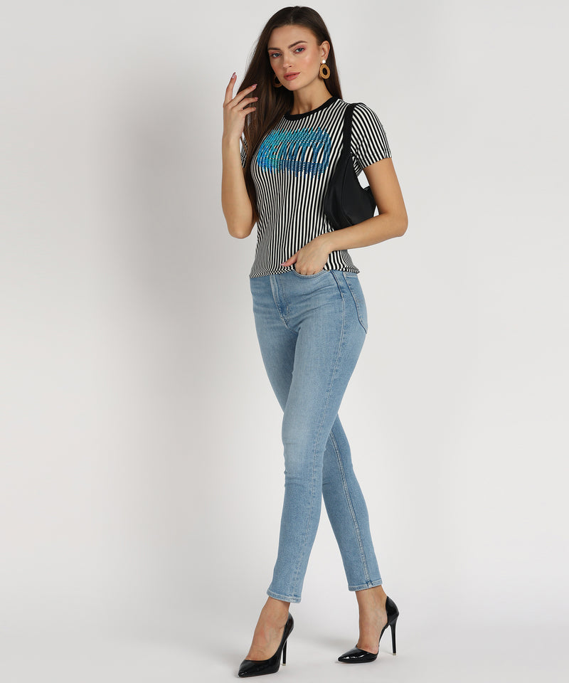 Women Sequins Motifs Embellished Cotton T-shirt