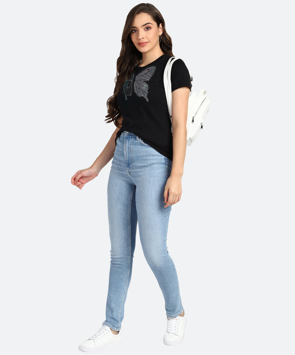 WOMEN EMBELLISHED T SHIRT STS 63 BLACK