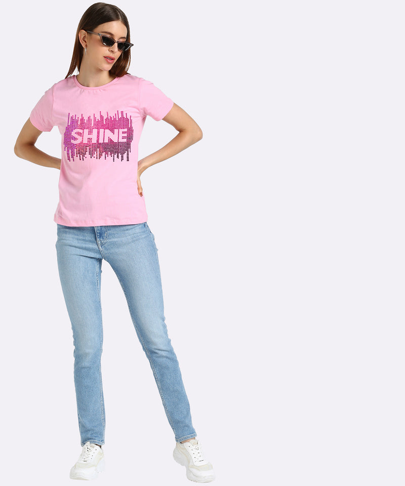 Women's Cotton Sequin Motif T-Shirt Combo