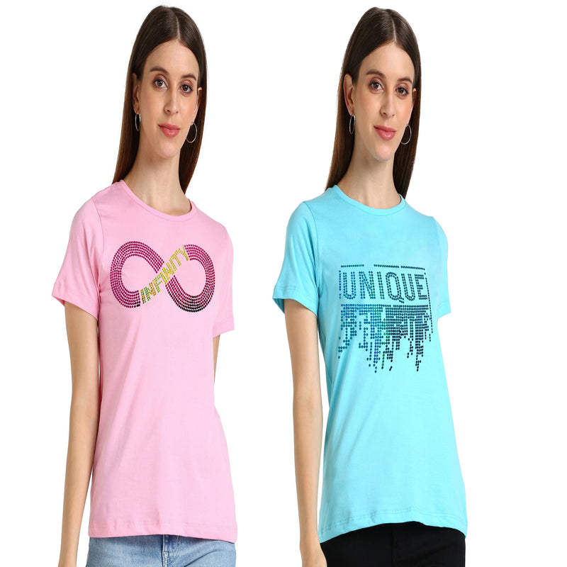 Women's Cotton Sequin Motif T-Shirt Combo