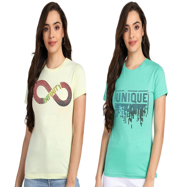 ✨ Women’s Sequin Motifs Cotton T-Shirt Combo – 2 Stylish Tees for ₹599 (MRP ₹2,099) ✨
