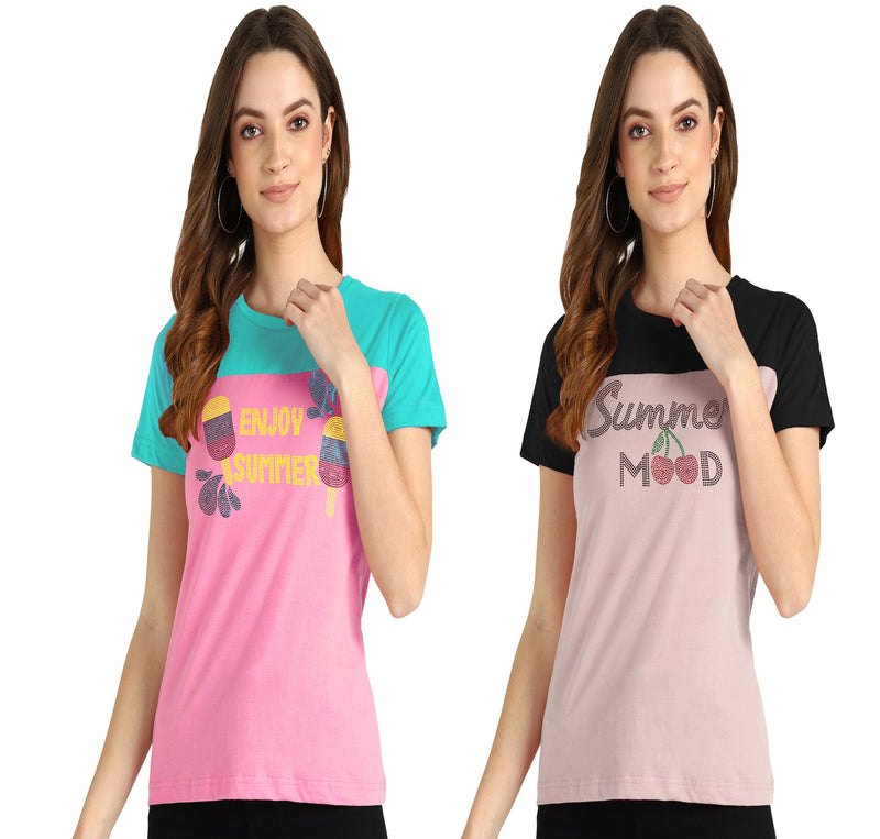 Women's Cotton Sequin Motif T-Shirt Combo