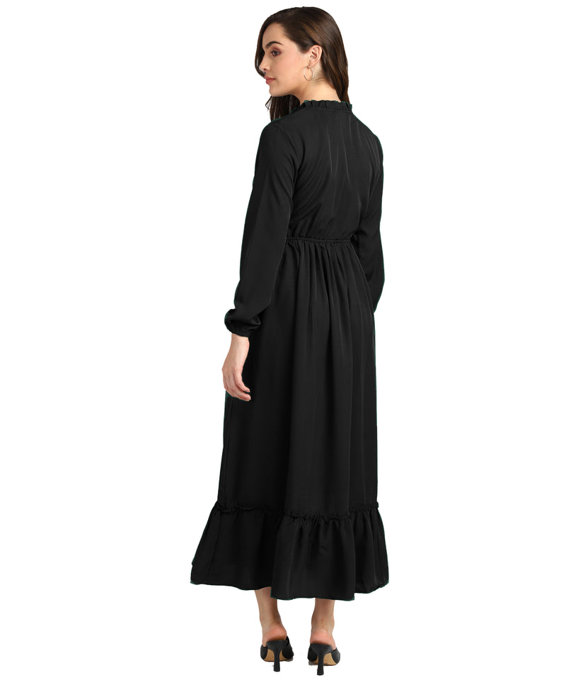 Frilled Allure Ankle-Length Spandex Black Dress