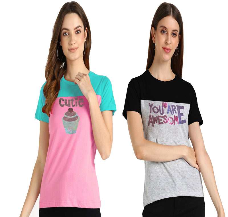 Women's Cotton Sequin Motif T-Shirt Combo